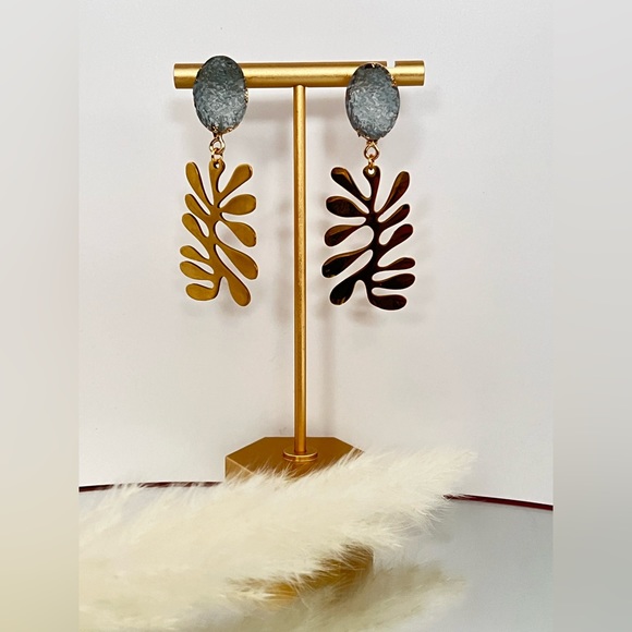 Gold Art Nouveau-Inspired Dangle Earrings - Trendy Retro Statement Earrings - Picture 11 of 16